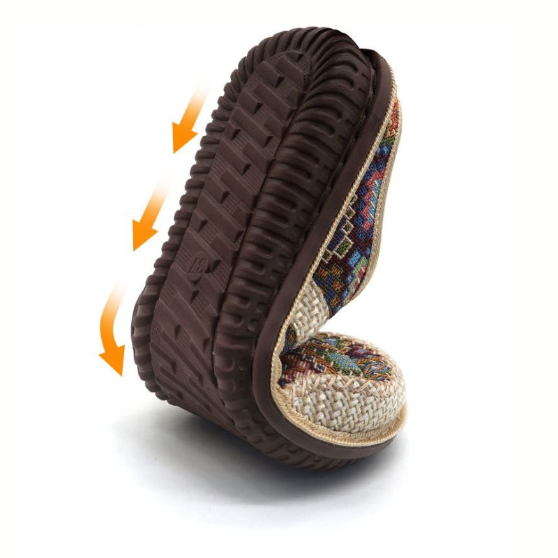 OCW Women Orthopedic Slipper Vintage Paisley Wedge Cloth Shoes Soft Sole Slip-on Muller OCWShoes