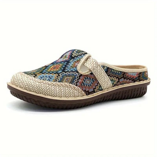 OCW Women Orthopedic Slipper Vintage Paisley Wedge Cloth Shoes Soft Sole Slip-on Muller OCWShoes