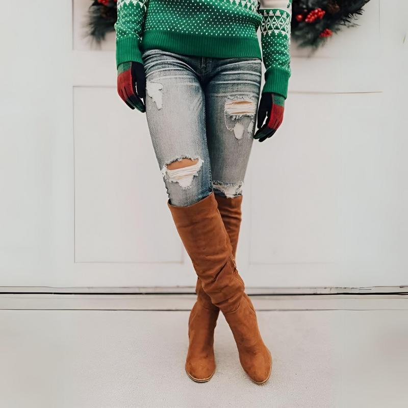 OCW Women Knee High Boots Winter Snow Comfortable Retro Styles OCWShoes