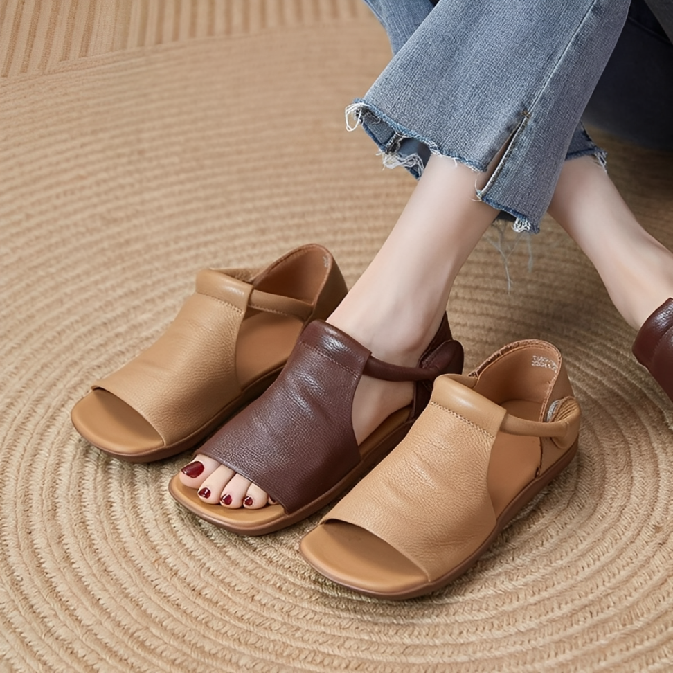 OCW Women Sandals Comfortable Flat Heels Cutout PU Leather Lightweight Minimalism Summer Design
