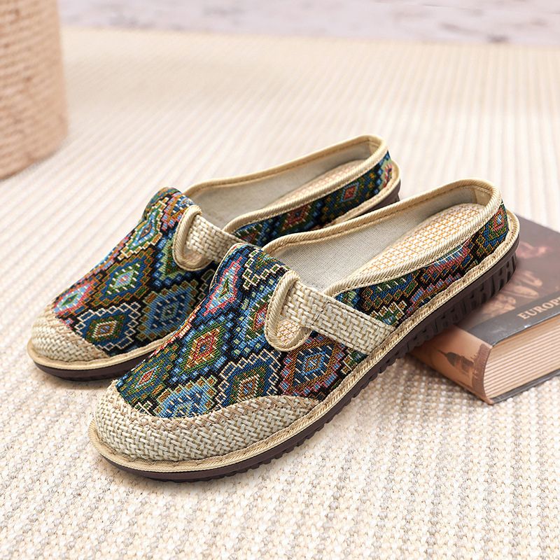OCW Women Orthopedic Slipper Vintage Paisley Wedge Cloth Shoes Soft Sole Slip-on Muller OCWShoes