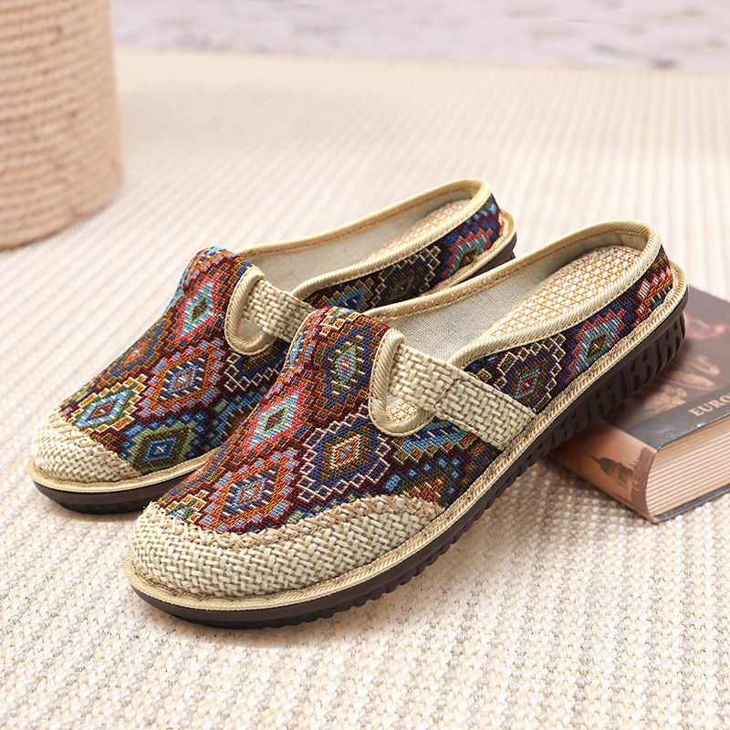 OCW Women Orthopedic Slipper Vintage Paisley Wedge Cloth Shoes Soft Sole Slip-on Muller OCWShoes