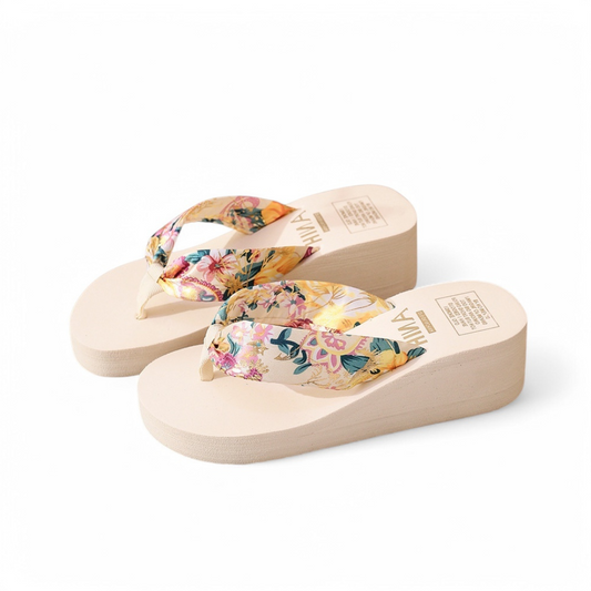OCW Women Sandals Comfort Silk Thick Sole Floral Summer Outdoor Wedges Flip Flop