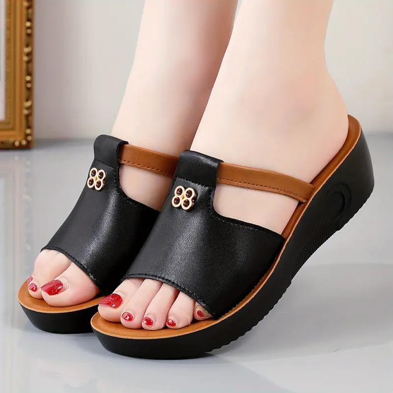OCW Women Orthopedic Wedge Sandals Lightweight Leather Slip on Cut-out Design Summer Sandals OCWShoes