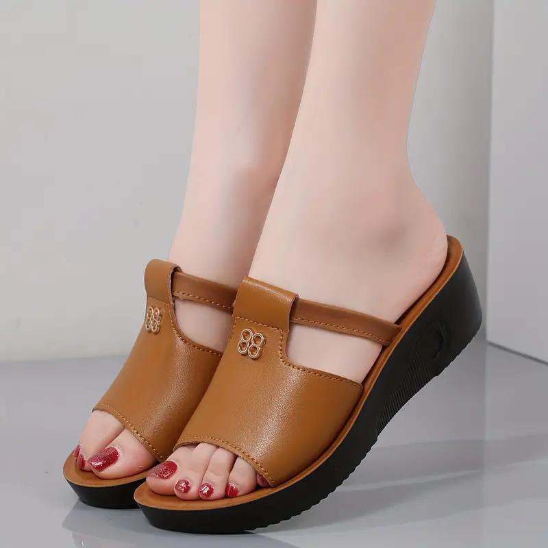 OCW Women Orthopedic Wedge Sandals Lightweight Leather Slip on Cut-out Design Summer Sandals OCWShoes