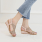 OCW Women Wedge Sandals Leather Rhinestones Design Summer Open Toe Sandals