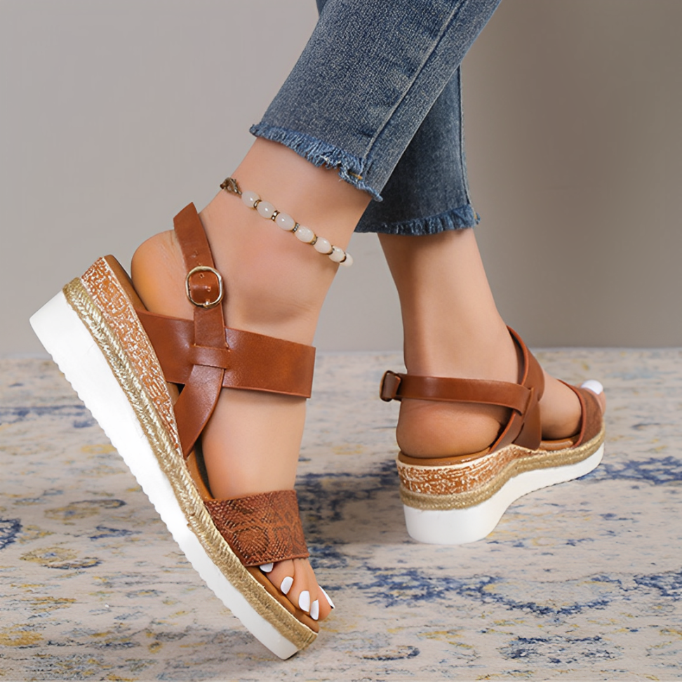 OCW Women Orthopedic Wedge Sandals Arch-support Comfortable Summer Casual Beach Walking Snake Pattern