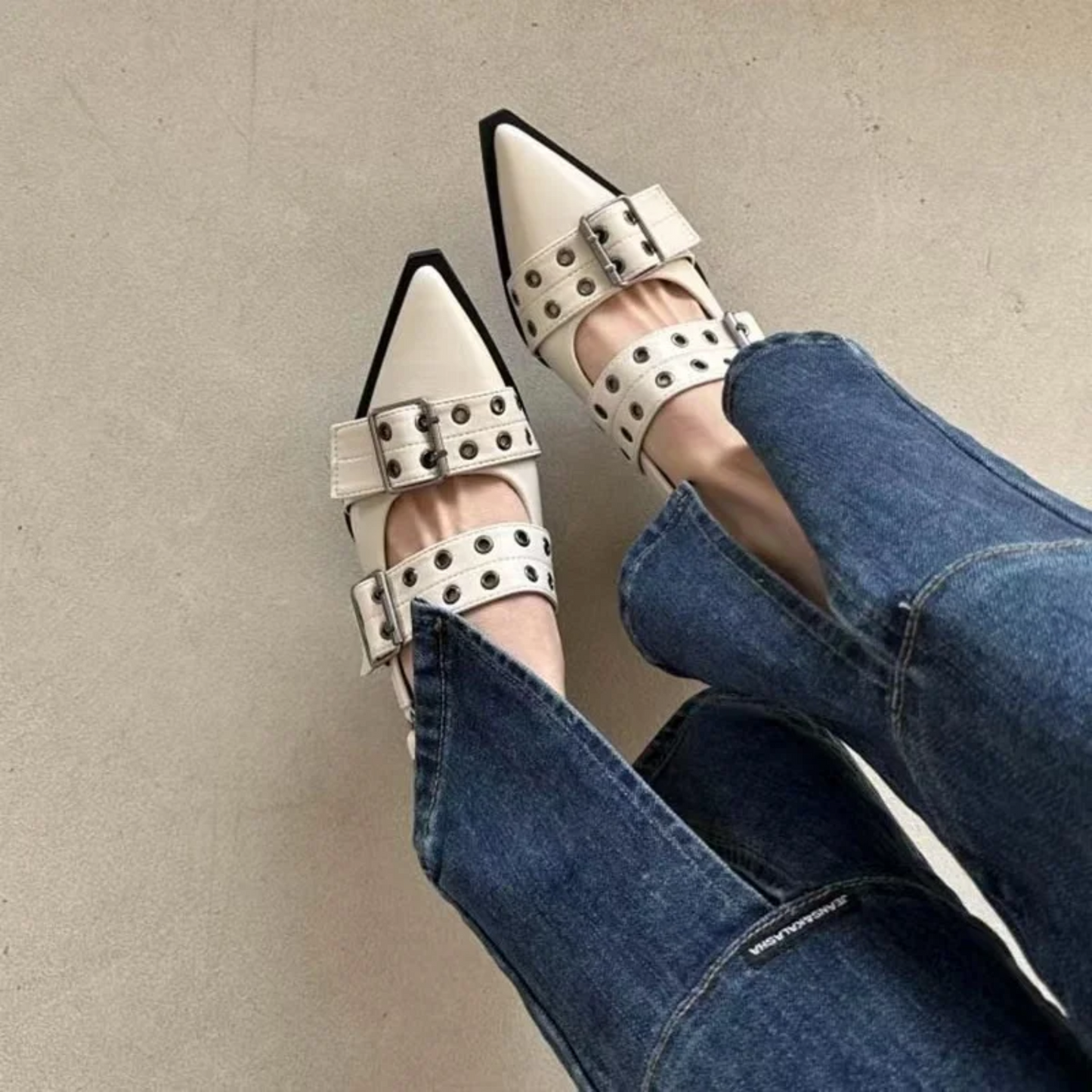 OCW Women Pumps Comfortable Gothic Soft Slingback Med-heel Leather Fashion