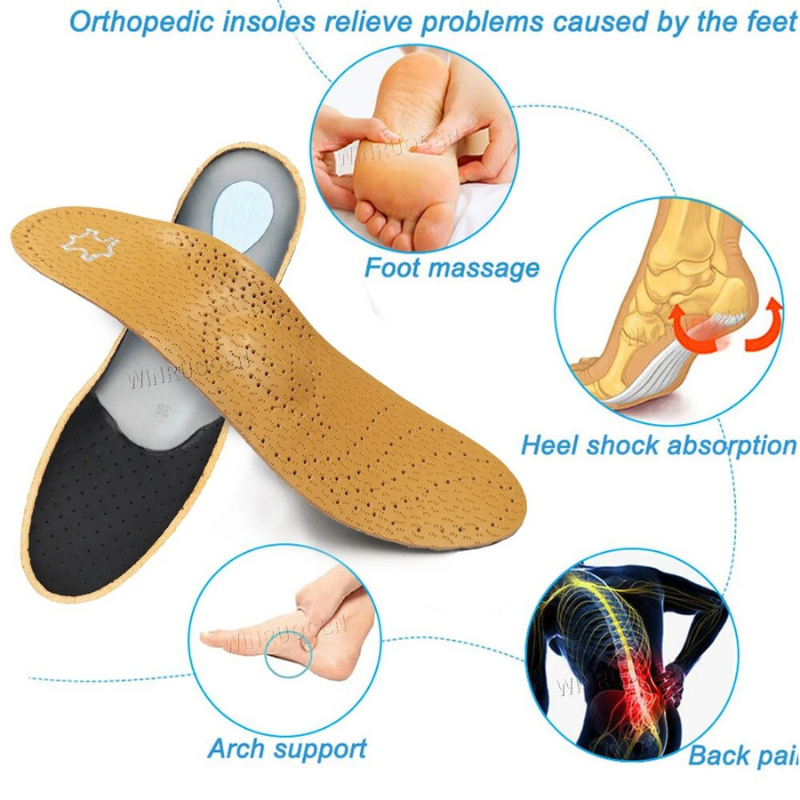 Orthotic Insoles Comfort Leather Arch Support Foot Pain Relief