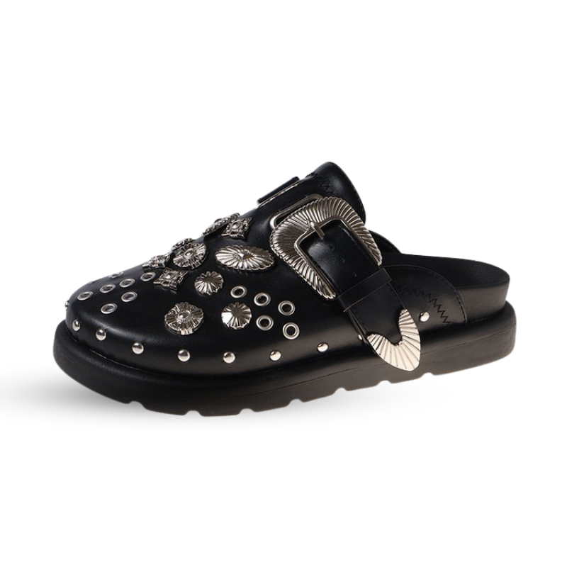 NALsa Pantoufles Plateforme Été Femme – Rivets Punk Rock, Mules Cuir Microfibre, Style Créatif Et Décontracté