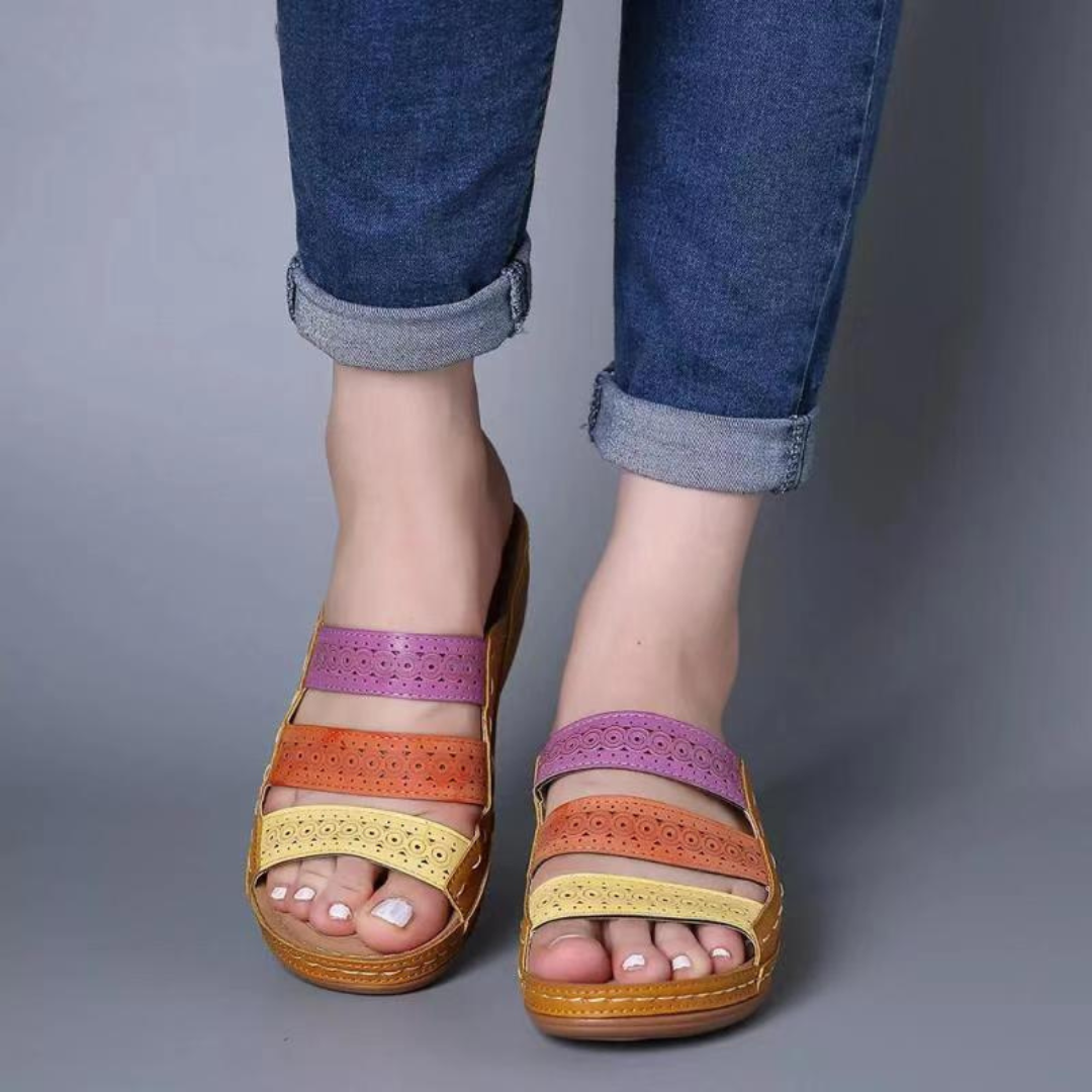OCW Women Sandals Arch Support Slide Stitching Colorful Sandals Open Toe Design
