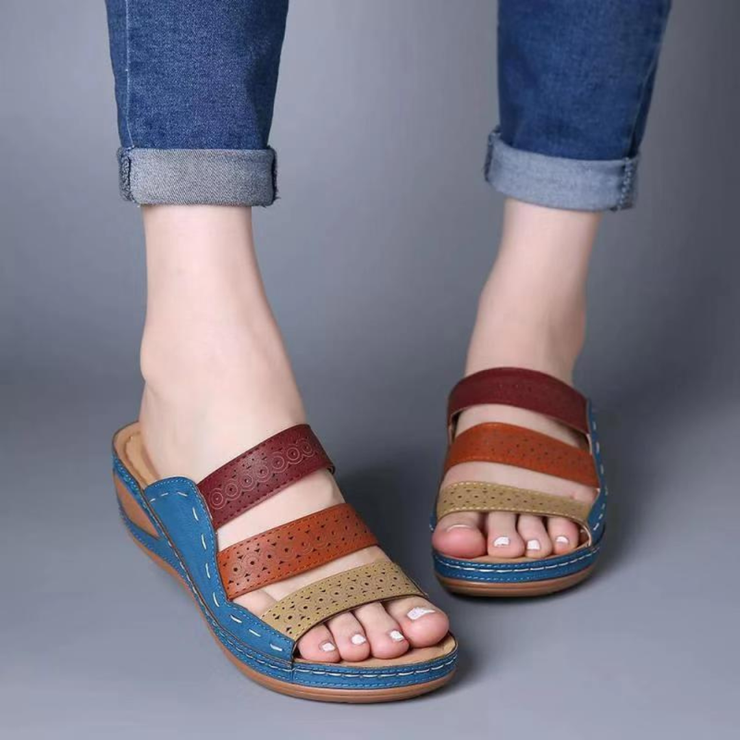 OCW Women Sandals Arch Support Slide Stitching Colorful Sandals Open Toe Design