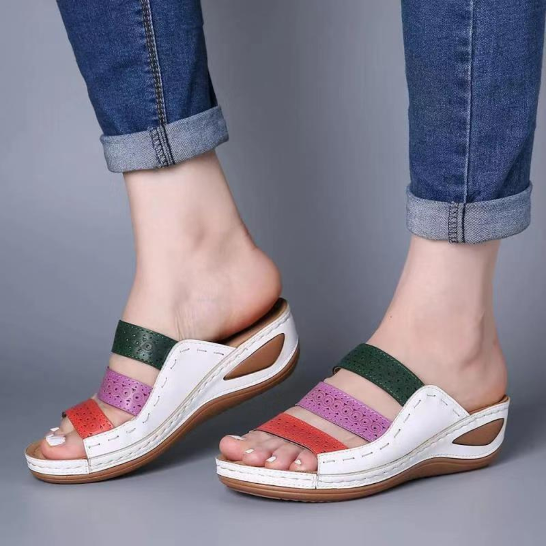 OCW Women Sandals Arch Support Slide Stitching Colorful Sandals Open Toe Design