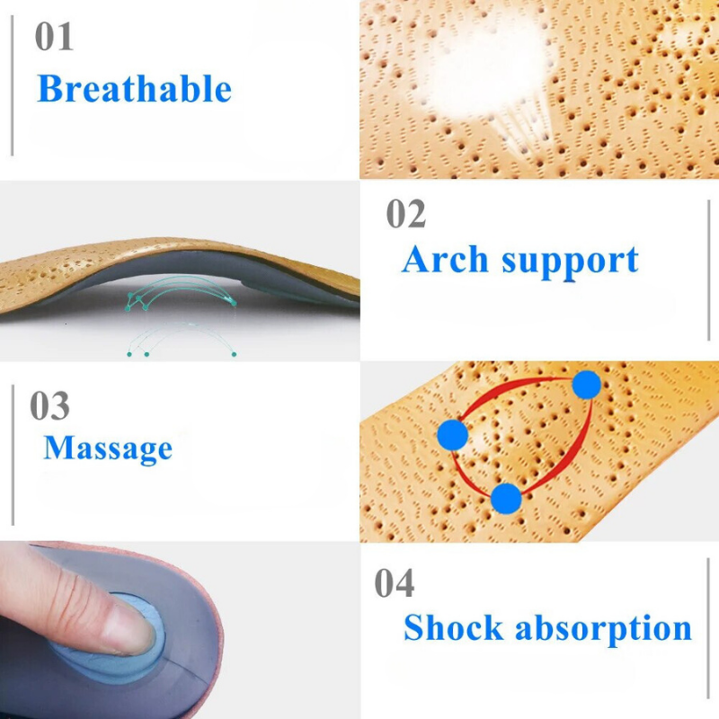Orthotic Insoles Comfort Leather Arch Support Foot Pain Relief