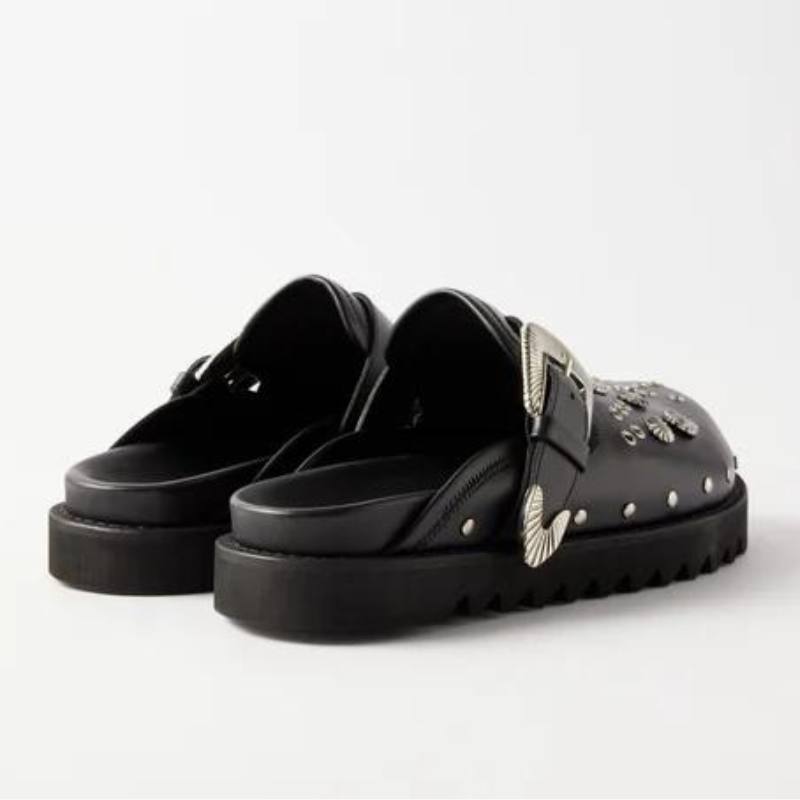 OCW Women Sandals Platform Rivets Punk Rock Leather Mules Metal Fittings Slipper