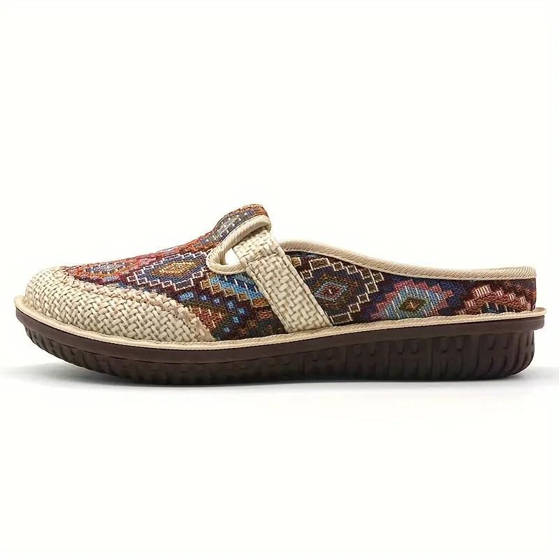 OCW Women Orthopedic Slipper Vintage Paisley Wedge Cloth Shoes Soft Sole Slip-on Muller OCWShoes