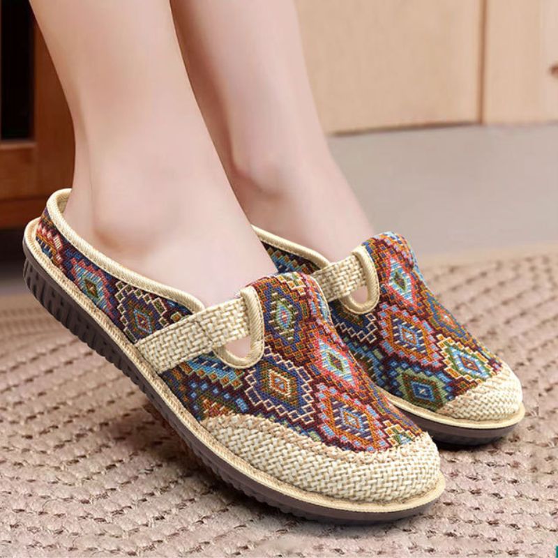 OCW Women Orthopedic Slipper Vintage Paisley Wedge Cloth Shoes Soft Sole Slip-on Muller OCWShoes