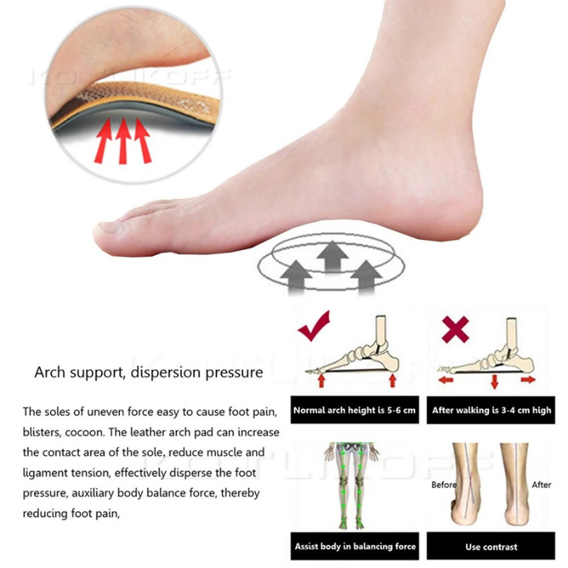 Orthotic Insoles Comfort Leather Arch Support Foot Pain Relief