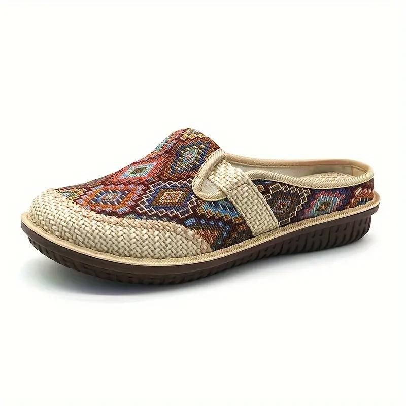 OCW Women Orthopedic Slipper Vintage Paisley Wedge Cloth Shoes Soft Sole Slip-on Muller OCWShoes