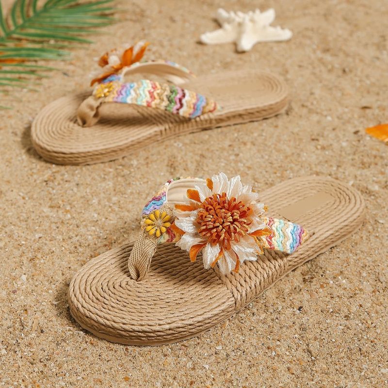 OCW Women Sandals Arch Support Breathable Flower Thong-shaped Soft Sole Flat Beach Flip-flop
