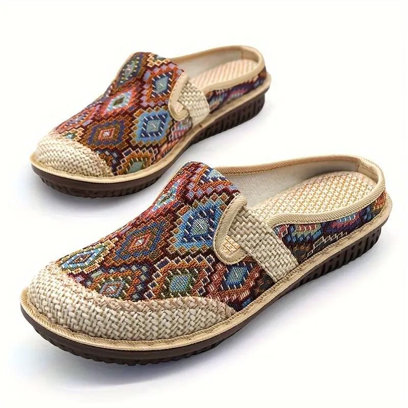 OCW Women Orthopedic Slipper Vintage Paisley Wedge Cloth Shoes Soft Sole Slip-on Muller OCWShoes