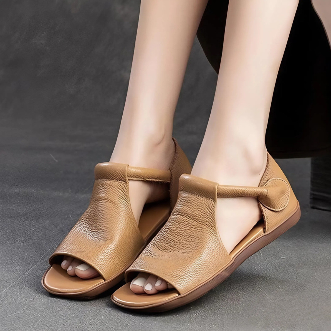 OCW Women Sandals Comfortable Flat Heels Cutout PU Leather Lightweight Minimalism Summer Design