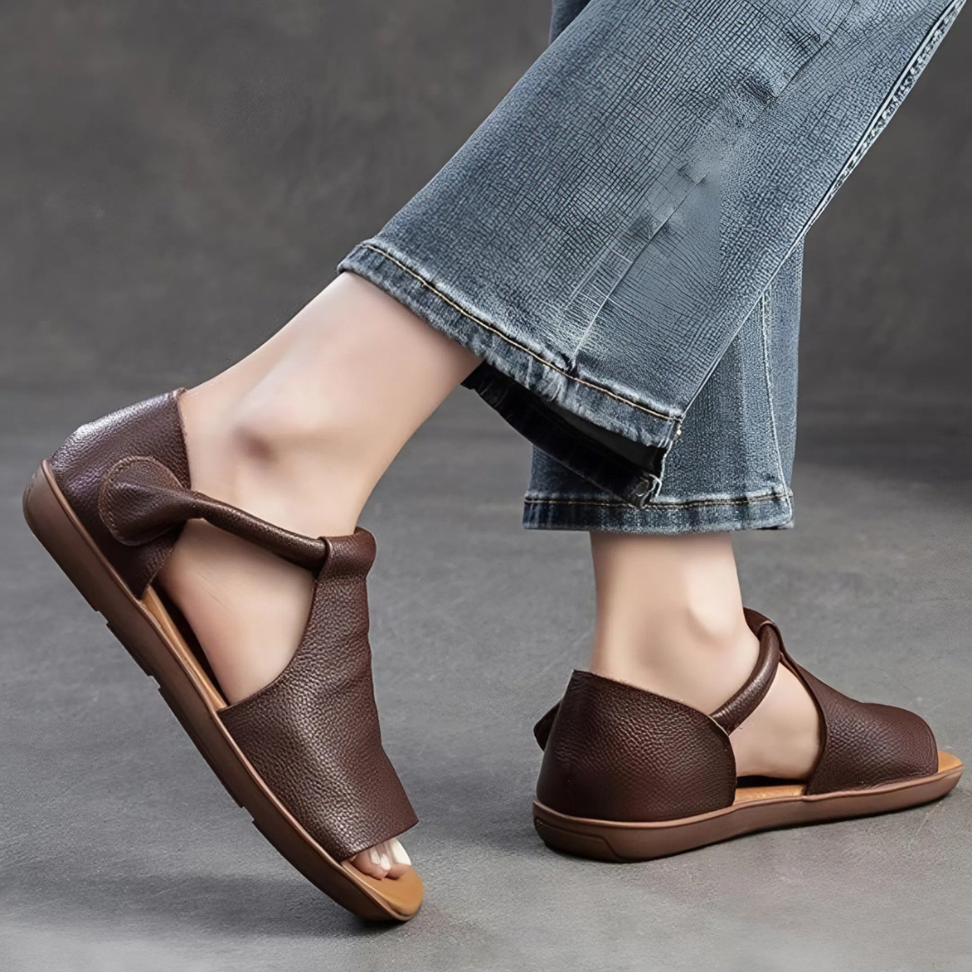OCW Women Sandals Comfortable Flat Heels Cutout PU Leather Lightweight Minimalism Summer Design
