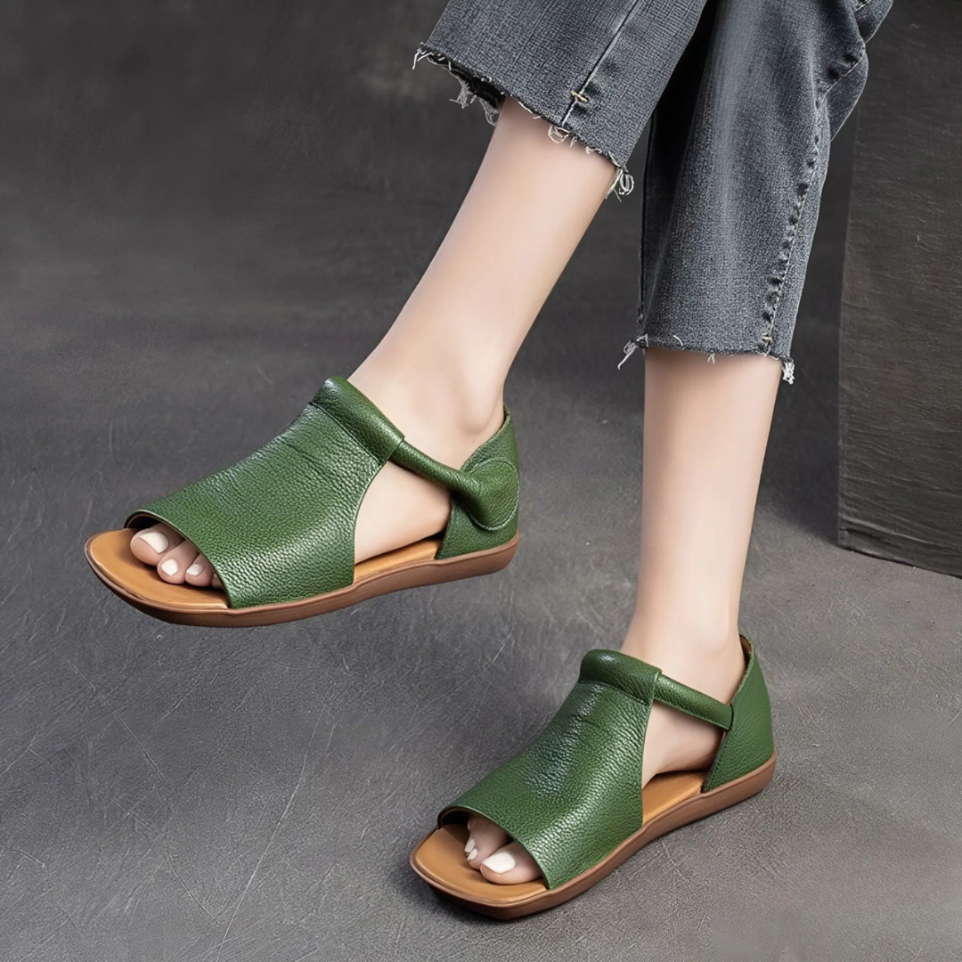 OCW Women Sandals Comfortable Flat Heels Cutout PU Leather Lightweight Minimalism Summer Design