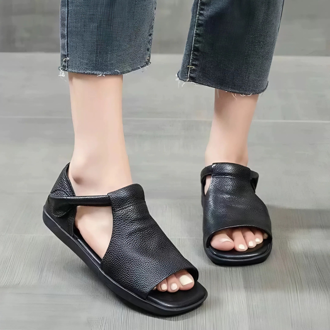 OCW Women Sandals Comfortable Flat Heels Cutout PU Leather Lightweight Minimalism Summer Design