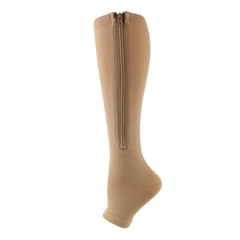 OCW Compression Socks Women Open Toe Zipper Tension Relief Knee High Stockings OCWShoes