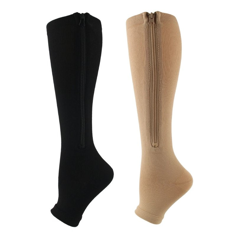 OCW Compression Socks Women Open Toe Zipper Tension Relief Knee High Stockings OCWShoes