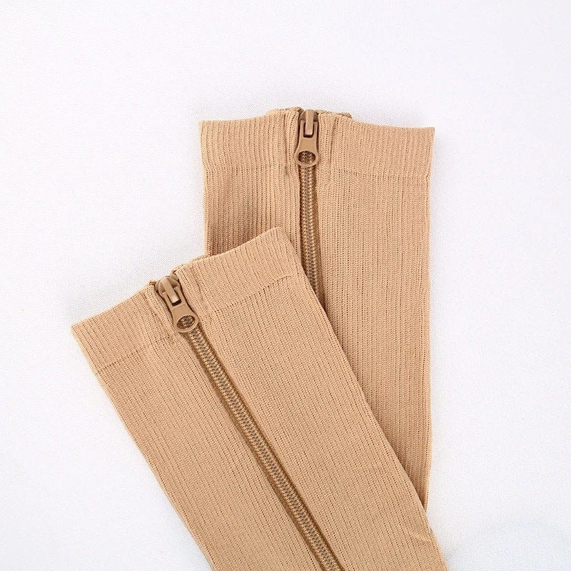 OCW Compression Socks Women Open Toe Zipper Tension Relief Knee High Stockings OCWShoes