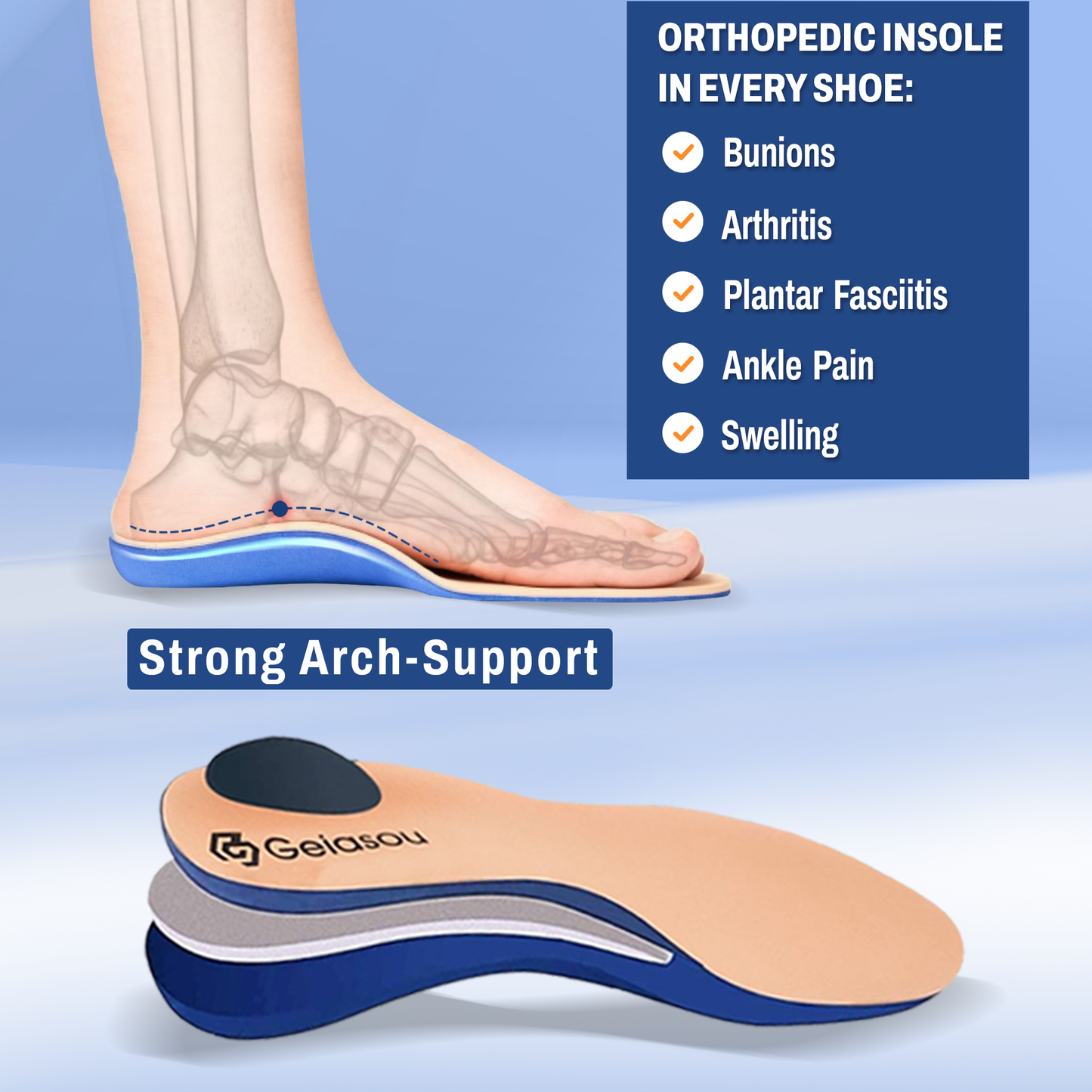 GEIASOU Orthopedic Insoles Foot Pain Relief Memory Foam Arch Support Soft Insoles OCWShoes