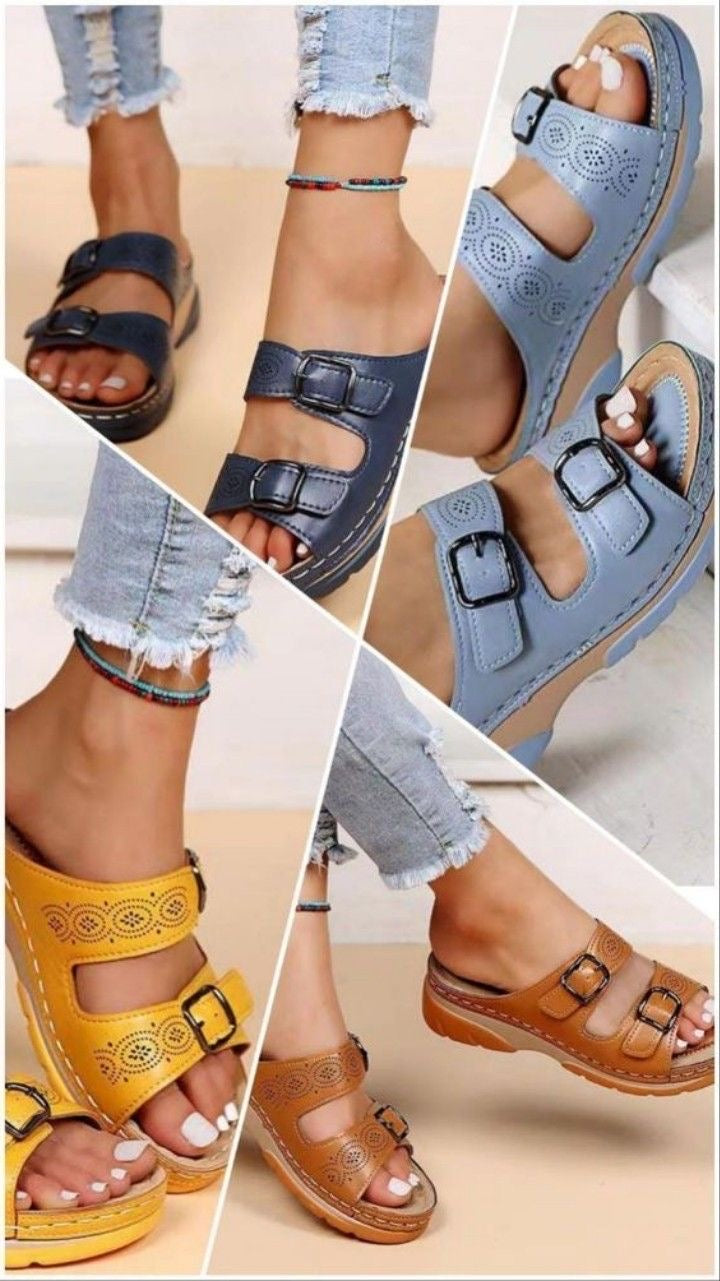 OCW Orthopedic Women Sandals Double Buckle Leather Comfort Summer OCWShoes