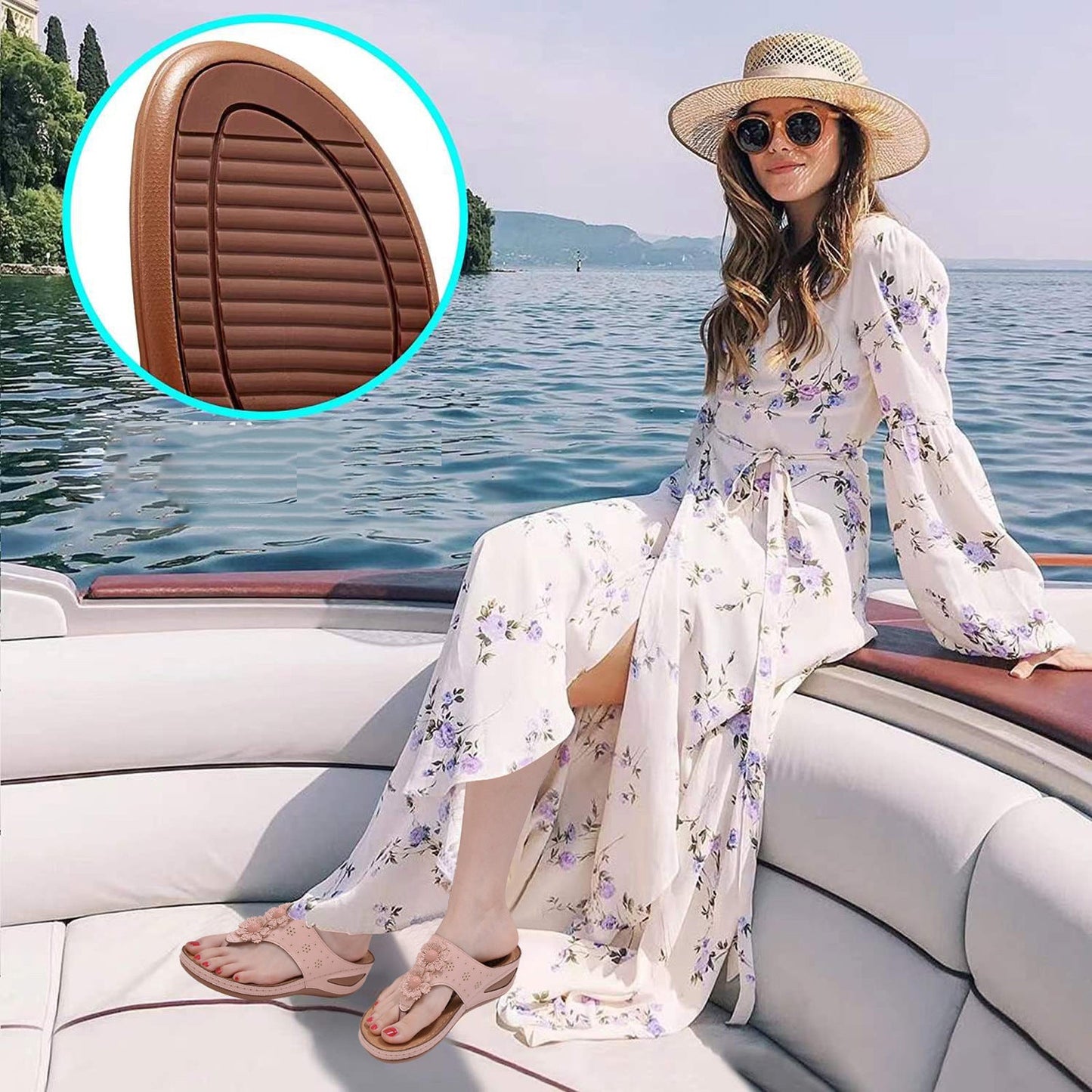 OCW Women Orthopedic Sandal Arch Support Breathable Massage Anti Skid Flower Casual Sandal OCWShoes