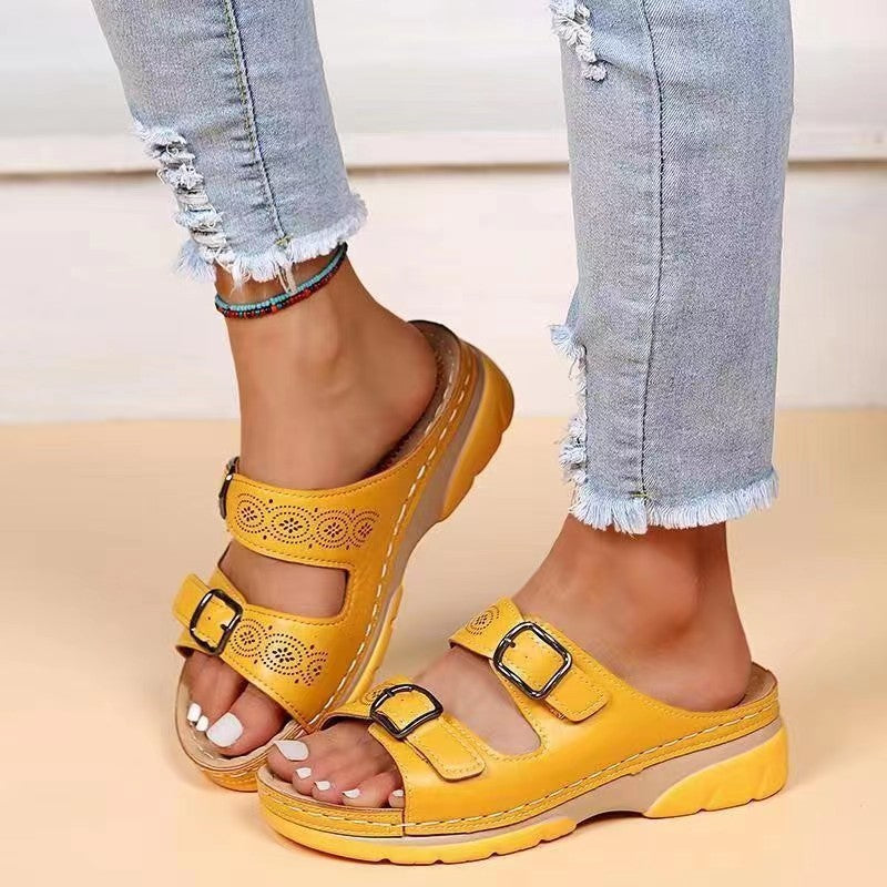 OCW Orthopedic Women Sandals Double Buckle Leather Comfort Summer OCWShoes