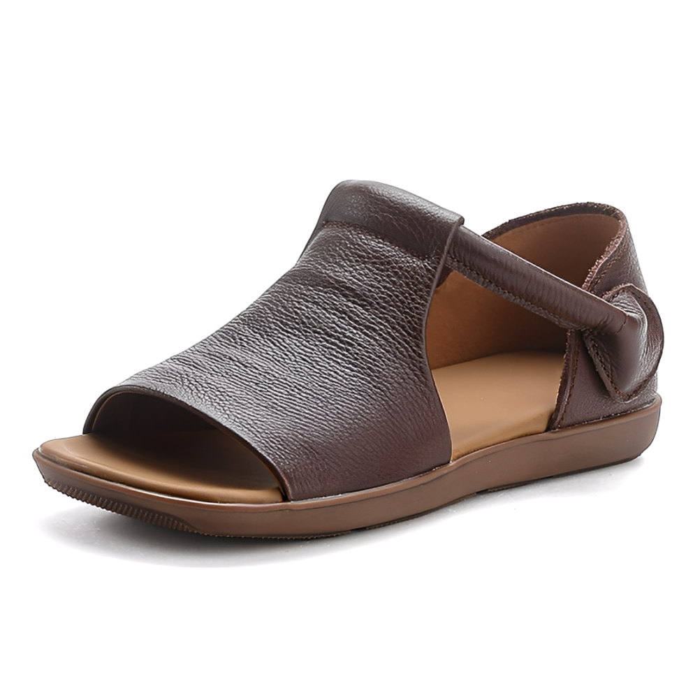 OCW Women Sandals Comfortable Flat Heels Cutout PU Leather Lightweight Minimalism Summer Design