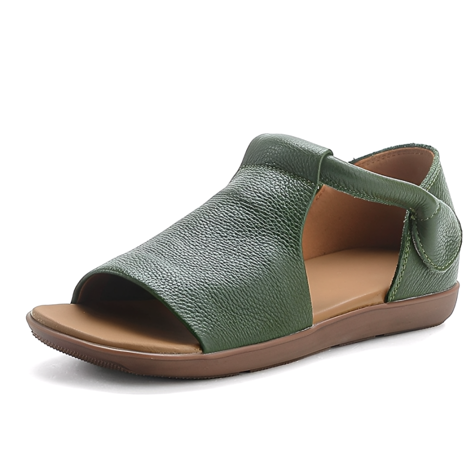 OCW Women Sandals Comfortable Flat Heels Cutout PU Leather Lightweight Minimalism Summer Design
