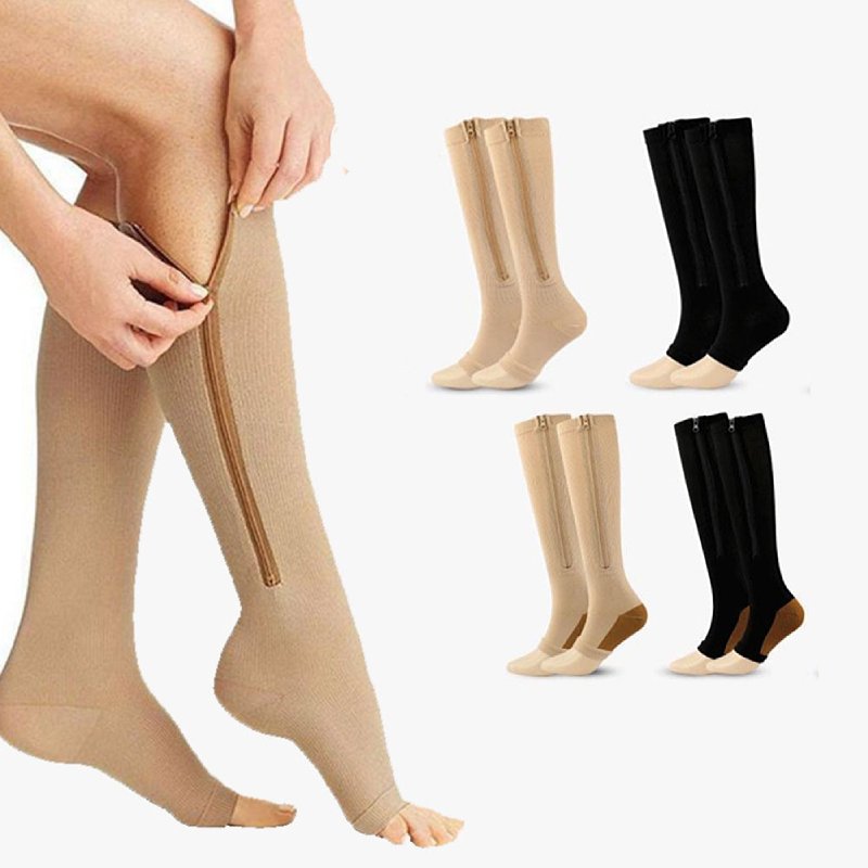 OCW Compression Socks Women Open Toe Zipper Tension Relief Knee High Stockings OCWShoes
