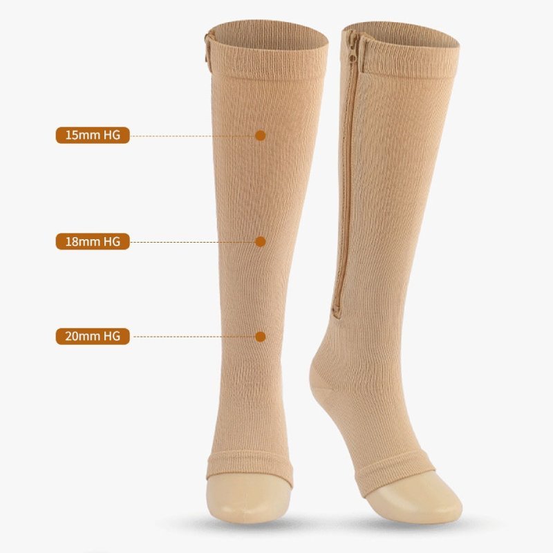 OCW Compression Socks Women Open Toe Zipper Tension Relief Knee High Stockings OCWShoes
