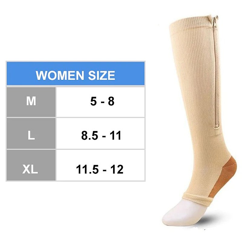 OCW Compression Socks Women Open Toe Zipper Tension Relief Knee High Stockings OCWShoes