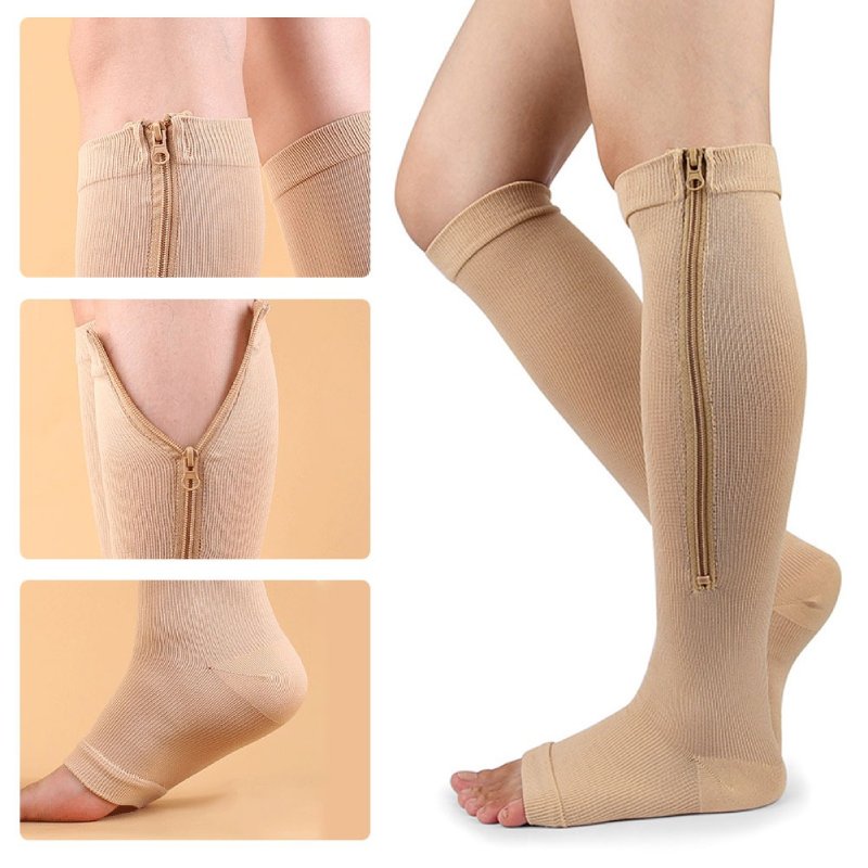 OCW Compression Socks Women Open Toe Zipper Tension Relief Knee High Stockings OCWShoes