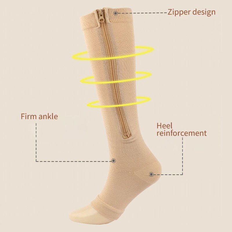 OCW Compression Socks Women Open Toe Zipper Tension Relief Knee High Stockings OCWShoes