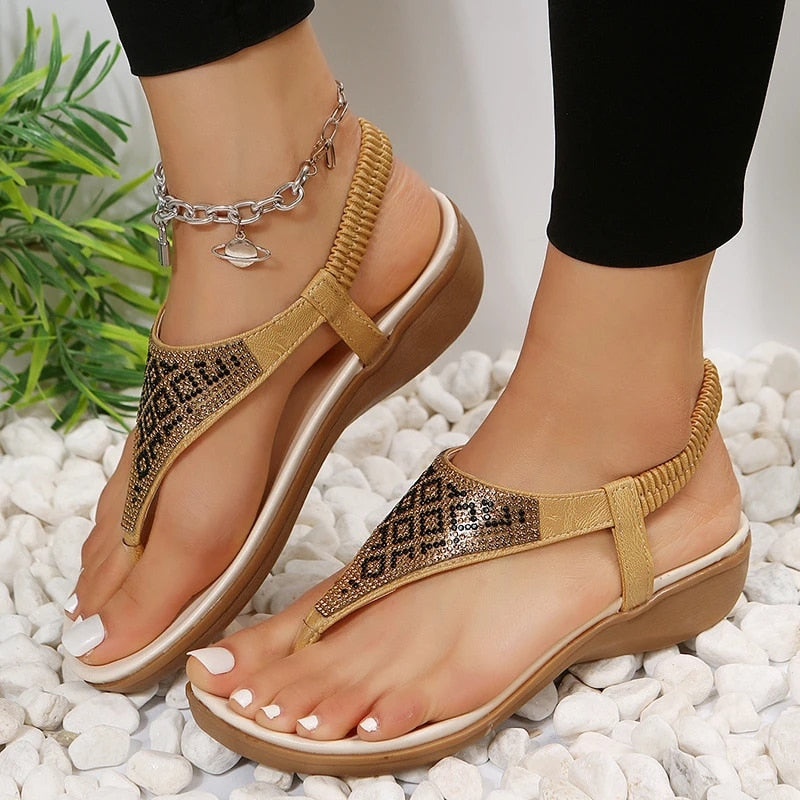 OCW Orthopedic Women Rhinestones Sandal Arch Support Breathable Anti Skid Chic Beach Flipflop OCWShoes