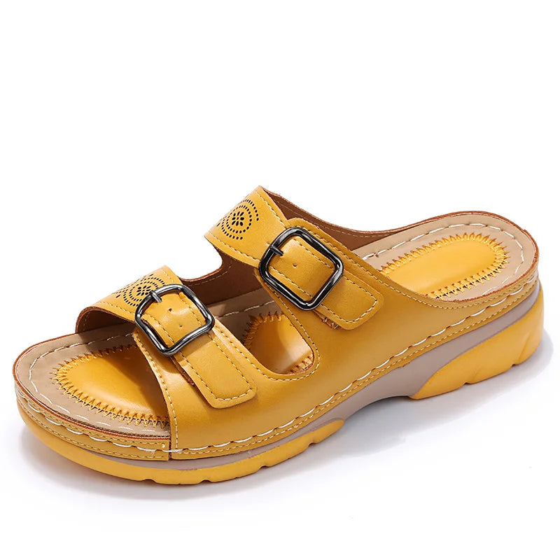 OCW Orthopedic Women Sandals Double Buckle Leather Comfort Summer OCWShoes
