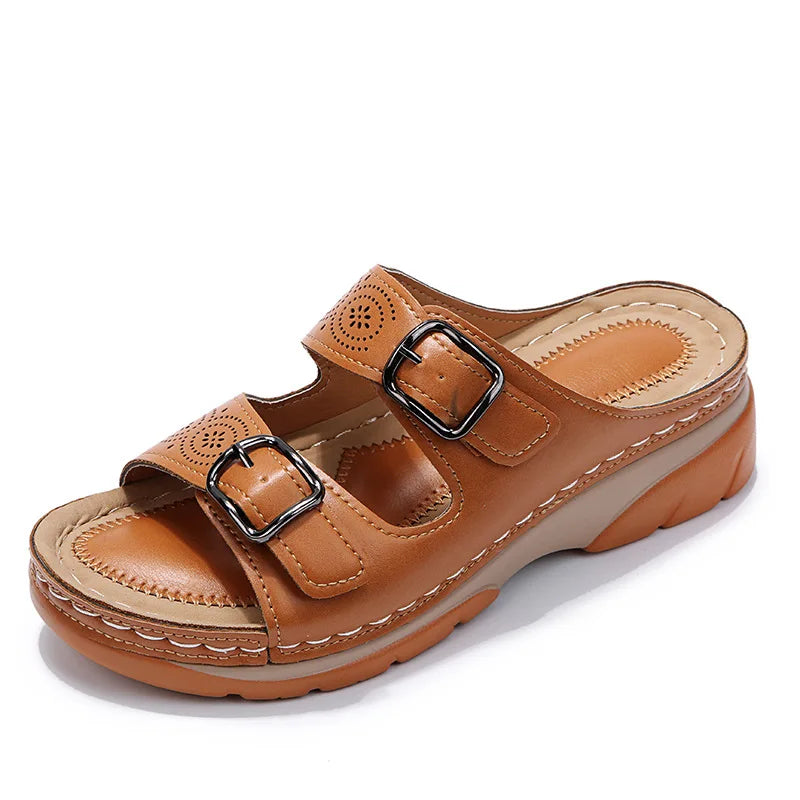 OCW Orthopedic Women Sandals Double Buckle Leather Comfort Summer OCWShoes
