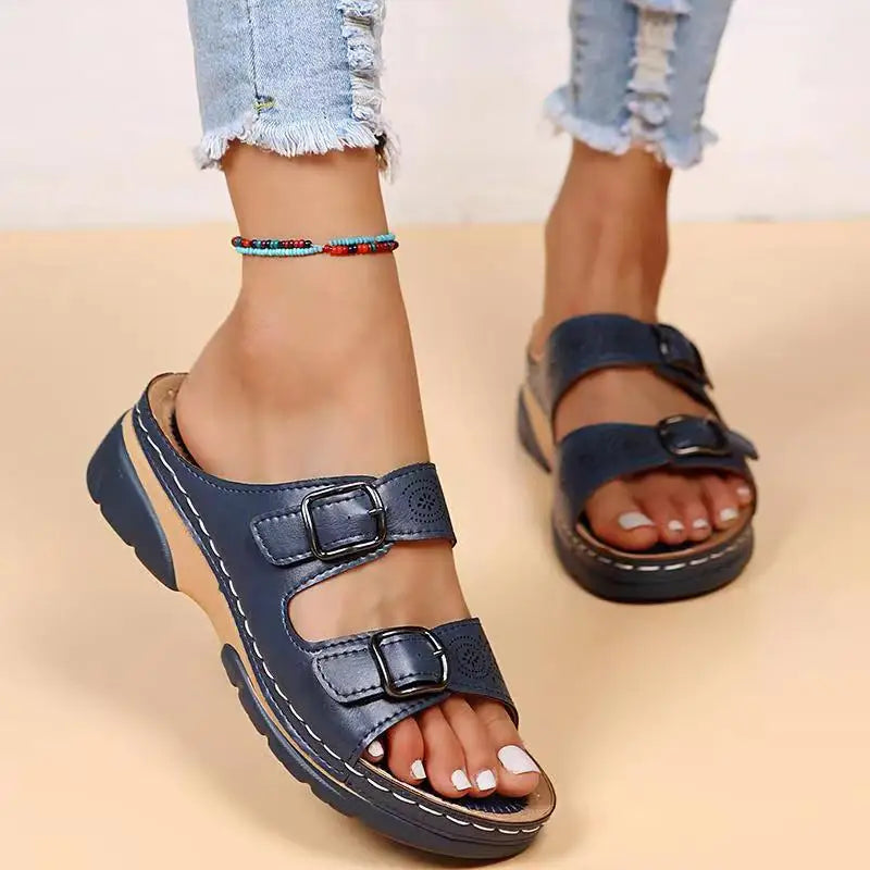 OCW Orthopedic Women Sandals Double Buckle Leather Comfort Summer OCWShoes