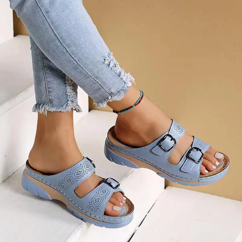 OCW Orthopedic Women Sandals Double Buckle Leather Comfort Summer OCWShoes