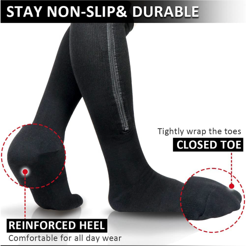 OCW Women Socks Breathable High Elasticity Closed Toe Zipper Compression Socks OCWShoes