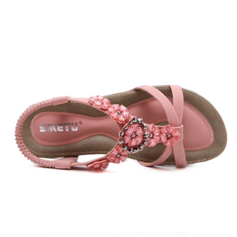 OCW Best Sandals For Walking Women Flower Band Flat Ankle Support Trendy Summer OCWShoes